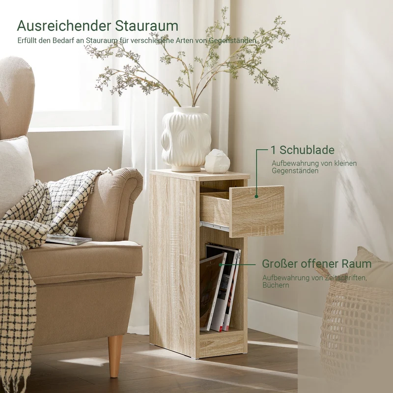 SoBuy Nachttisch schmal | mit Schublade Natur | 20x60x35cm | FBT111-N