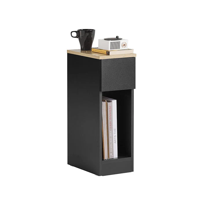 SoBuy Nachttisch schmal Beistelltisch mit Schublade Schwarz 20x60x35cm FBT111-SCH