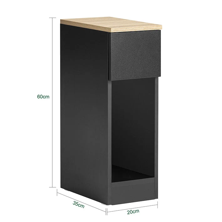 SoBuy Nachttisch schmal Beistelltisch mit Schublade Schwarz 20x60x35cm FBT111-SCH