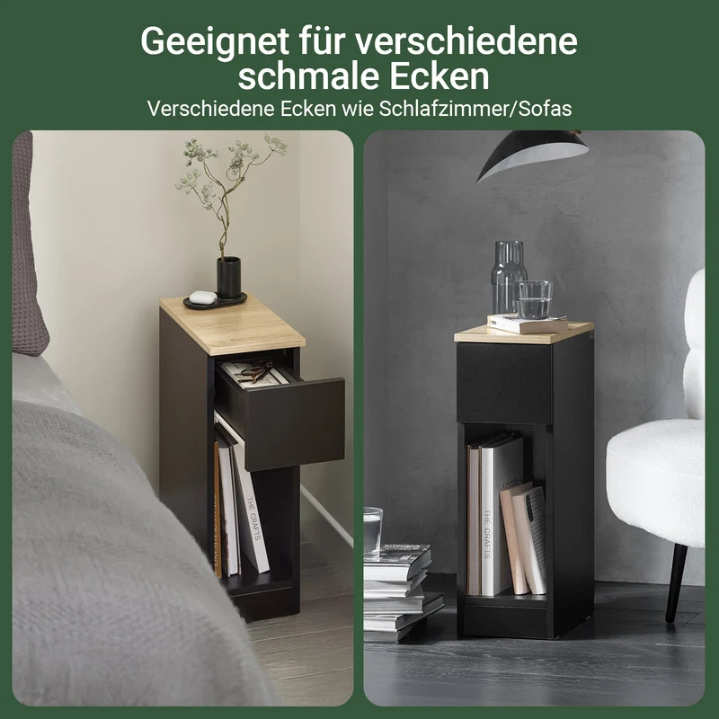 SoBuy Nachttisch schmal Beistelltisch mit Schublade Schwarz 20x60x35cm FBT111-SCH