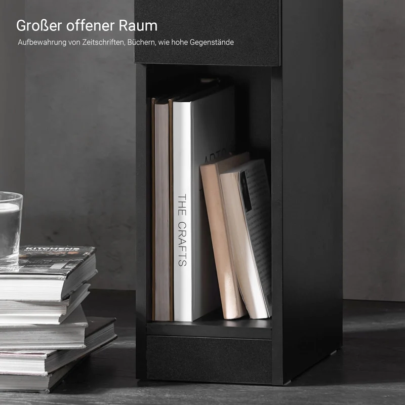 SoBuy Nachttisch schmal Beistelltisch mit Schublade Schwarz 20x60x35cm FBT111-SCH