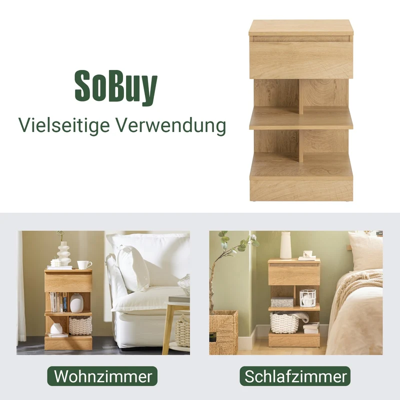 SoBuy | Nachttisch | Nachtschrank | Beistelltisch | Kommode Natur | FBT49-N