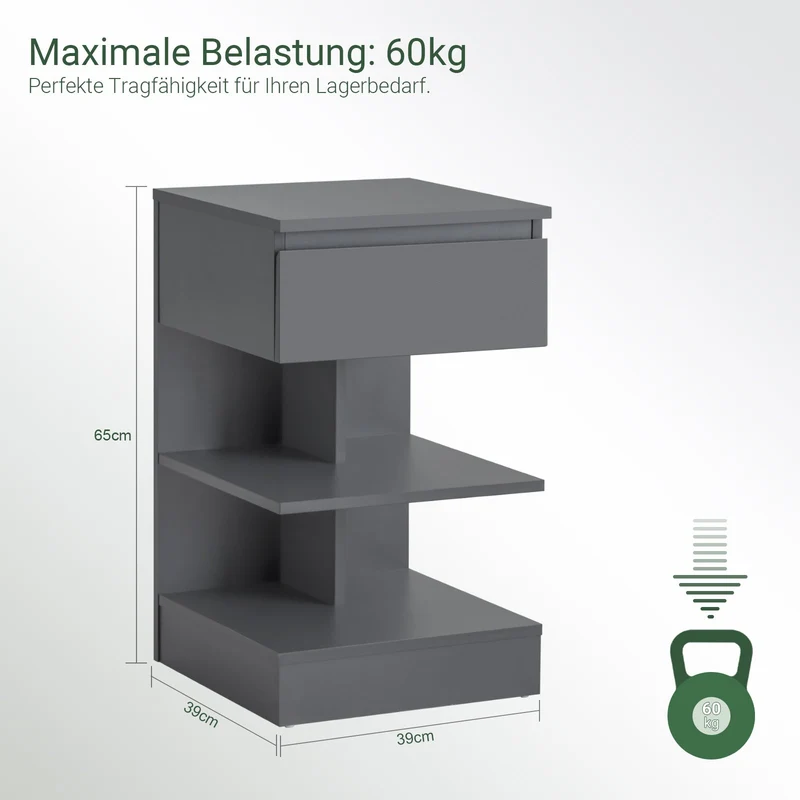 SoBuy | Nachttisch | Nachtschrank | Beistelltisch | Kommode Grau | FBT49-HG