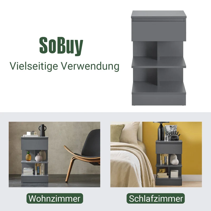 SoBuy | Nachttisch | Nachtschrank | Beistelltisch | Kommode Grau | FBT49-HG