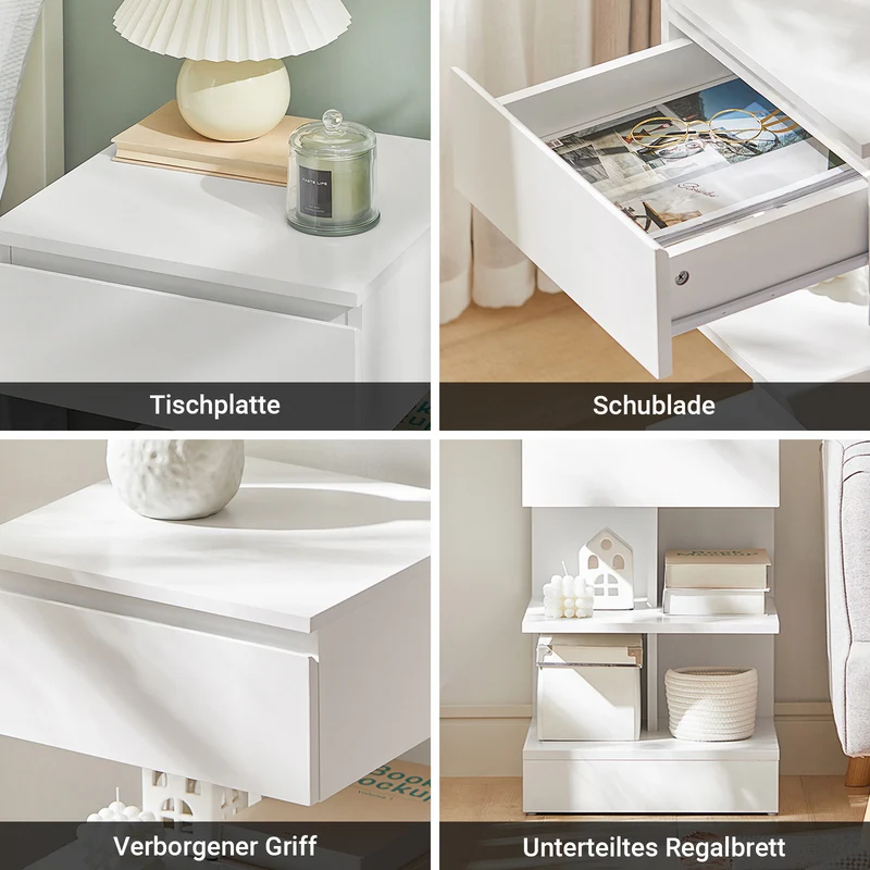 SoBuy | Nachttisch | Fürs Schlafzimmer | Beistelltisch | Kommode Weiß | FBT49-Wx2