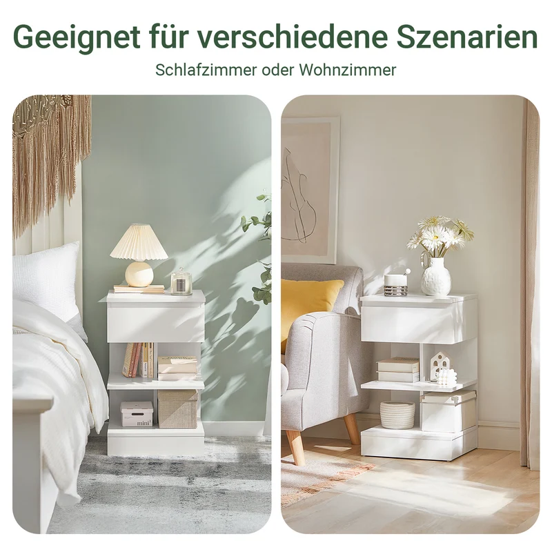SoBuy | Nachttisch | Fürs Schlafzimmer | Beistelltisch | Kommode Weiß | FBT49-Wx2