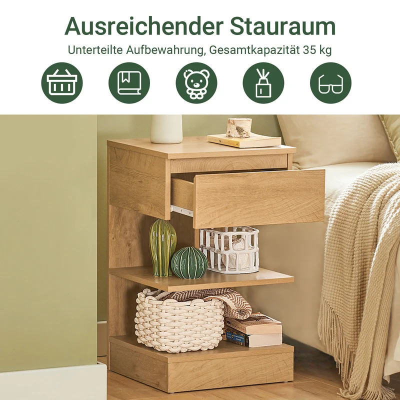 SoBuy | Nachttisch | Nachtschrank | Beistelltisch | Kommode Natur | FBT49-Nx2