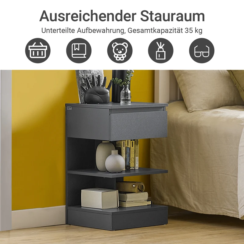 SoBuy | 2er Set Nachttisch schmal | Beistelltisch | Kommode Grau | FBT49-HGx2
