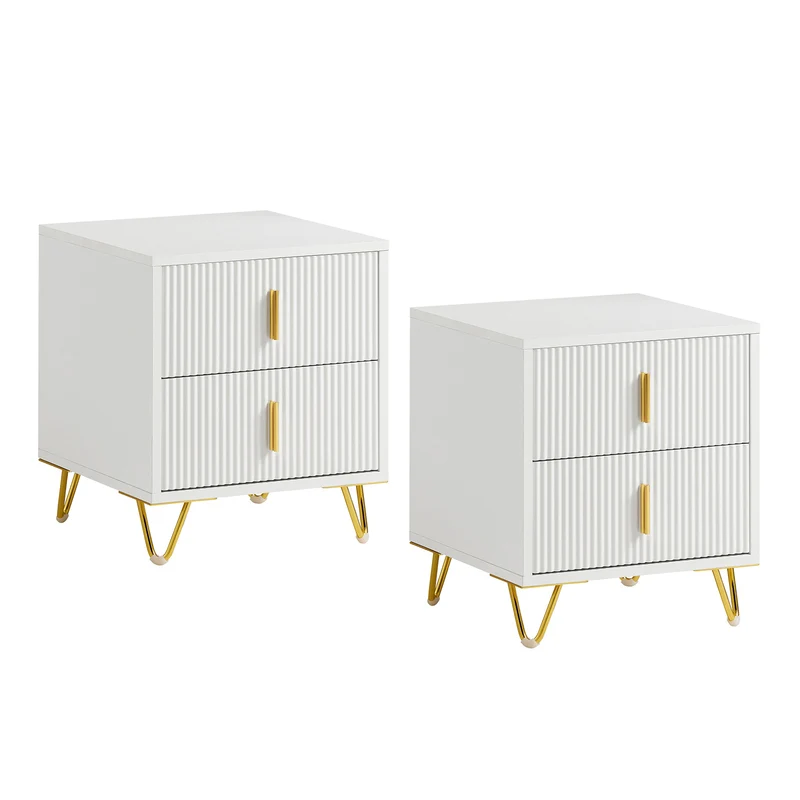 SoBuy | Nachttisch 2er Set | mit 2 Schubladen | Weiß | FBT115-WX2