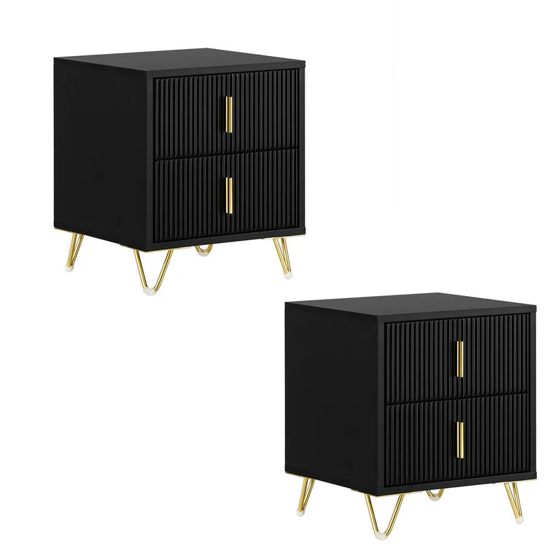 SoBuy | Nachttisch 2er Set Schwarz | mit 2 Schubladen | FBT115-SCHx2