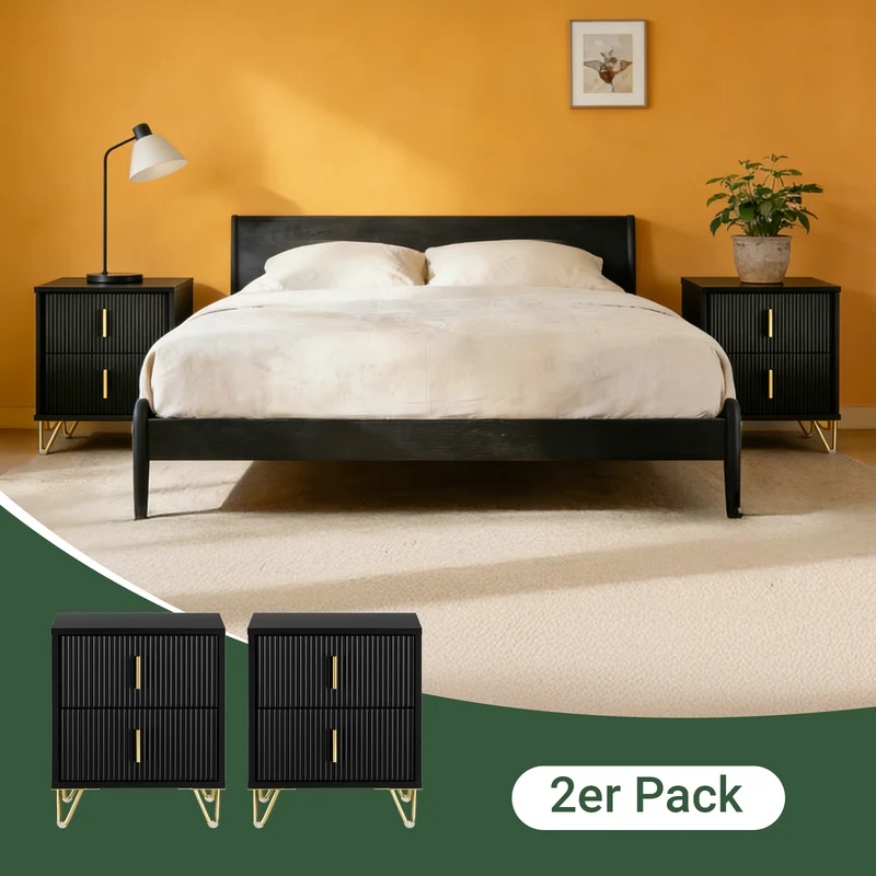 SoBuy | Nachttisch 2er Set Schwarz | mit 2 Schubladen | FBT115-SCHx2