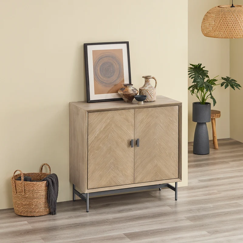 SoBuy | Sideboard Kommode Küchenschrank | vormontiert & stabil | 2 Türen | Gummibaumholz | HFSB06-N