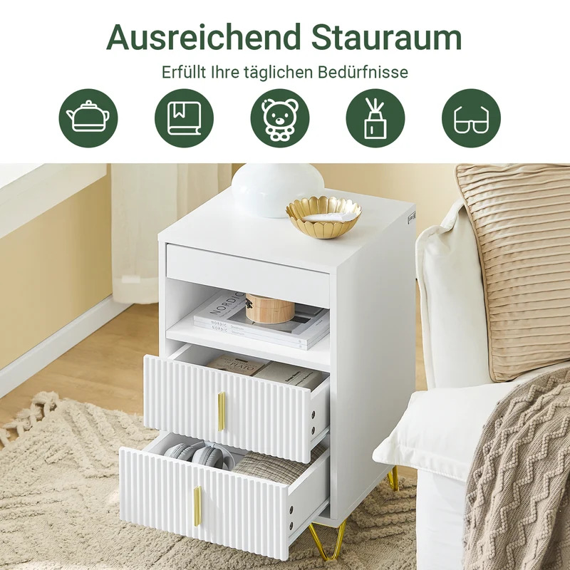 SoBuy | Nachttisch mit 3 Schubladen | Sofatisch | Beistelltisch | Weiß | FBT168-W