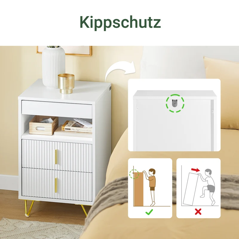 SoBuy | Nachttisch mit 3 Schubladen | Sofatisch | Beistelltisch | Weiß | FBT168-W