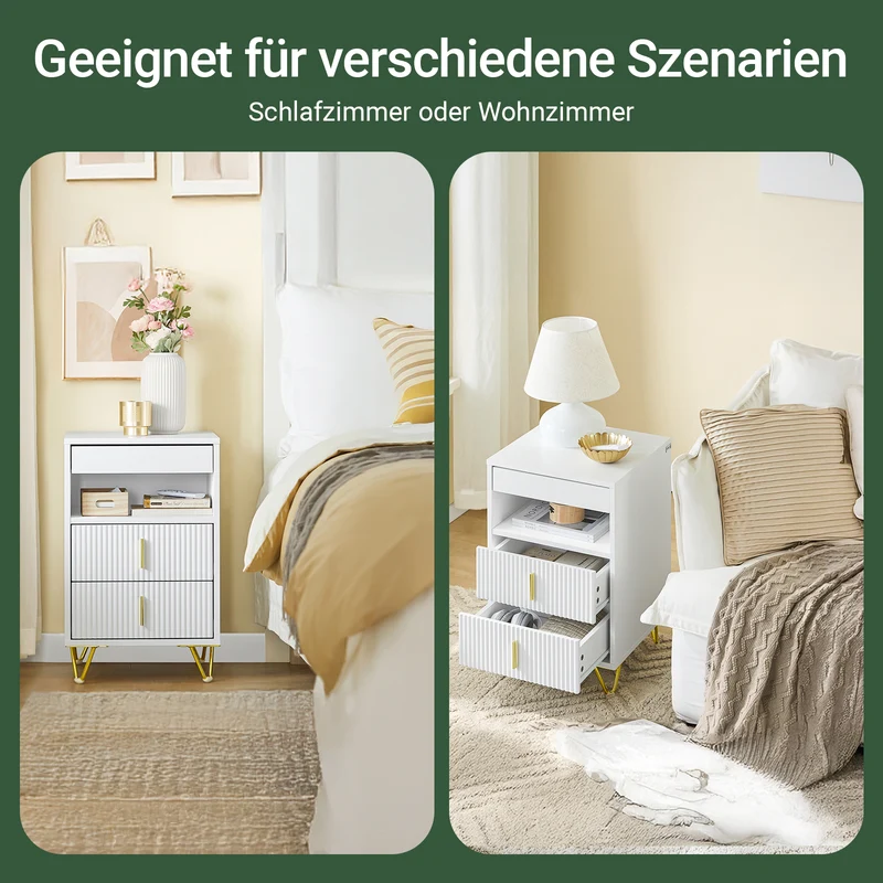 SoBuy | Nachttisch mit 3 Schubladen | Sofatisch | Beistelltisch | Weiß | FBT168-W