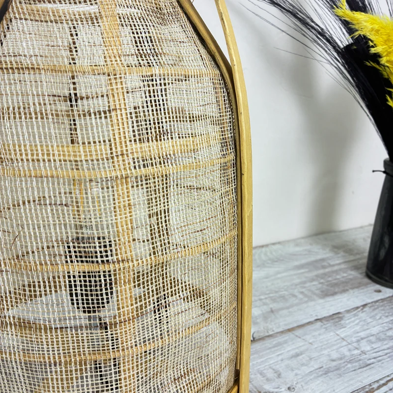 KidsDepot Tischlampe Boho Bambus Rattan Jute Natur