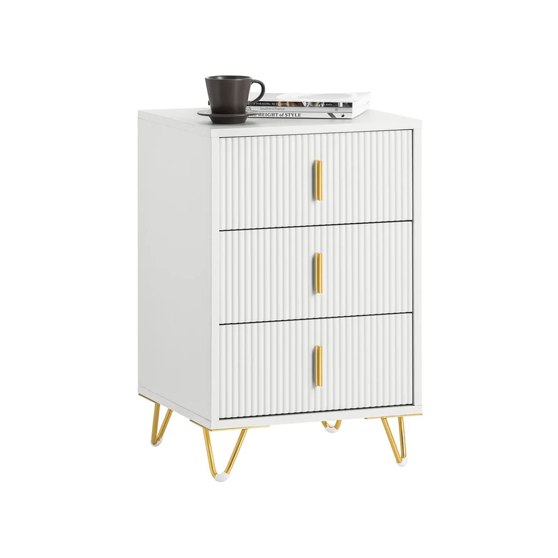 SoBuy FBT115-L-W Yöpöytä 3 Vetolaatikolla – Valkoinen, 40 × 40 × 63 cm
