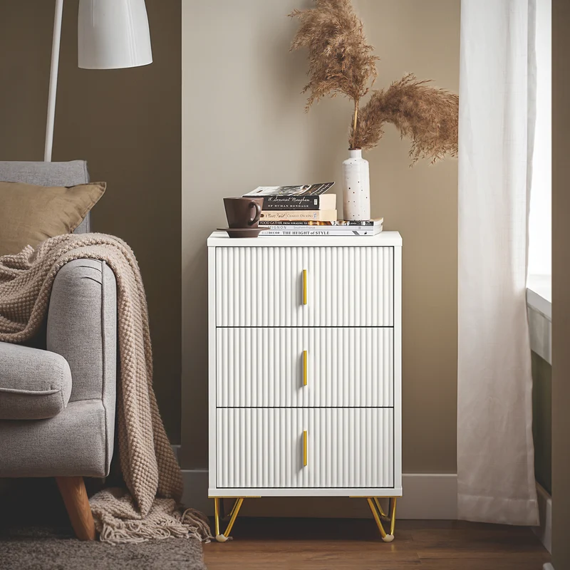 SoBuy FBT115-L-W Yöpöytä 3 Vetolaatikolla – Valkoinen, 40 × 40 × 63 cm