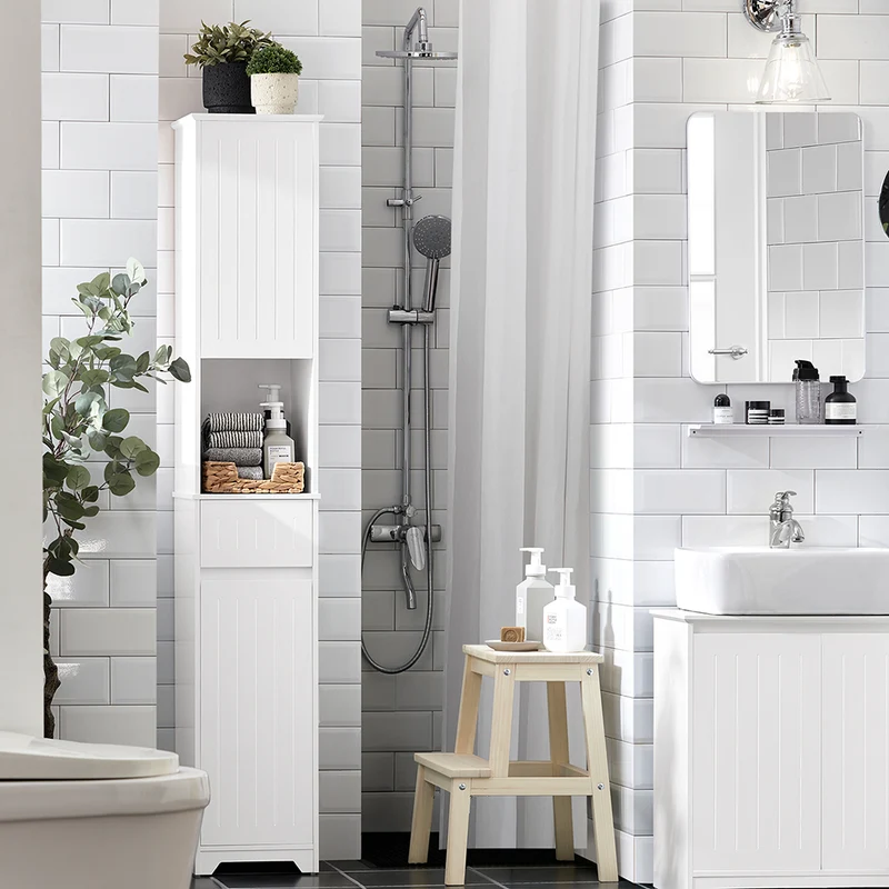 SoBuy Pyykkikaappi Kylpyhuone kaappi Korkea kaappi BZR109-W
