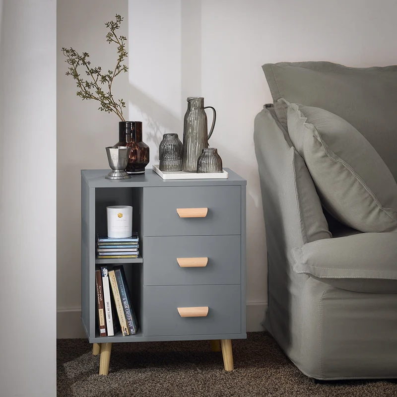 SoBuy Stolik nocny z 3 szufladami, stolik kawowy FBT95-HG