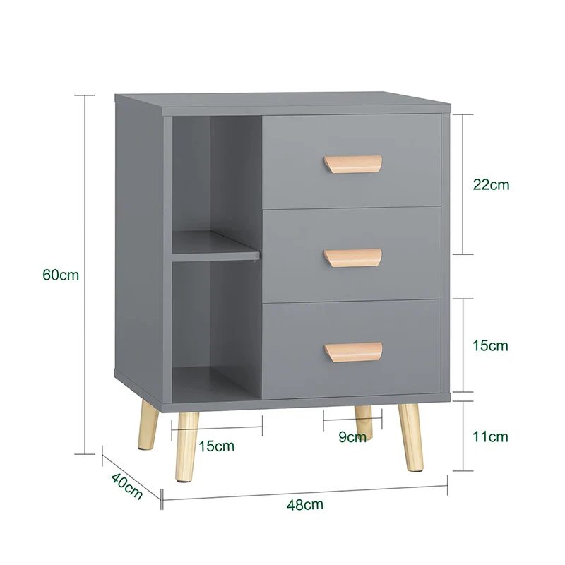 SoBuy Stolik nocny z 3 szufladami, stolik kawowy FBT95-HG