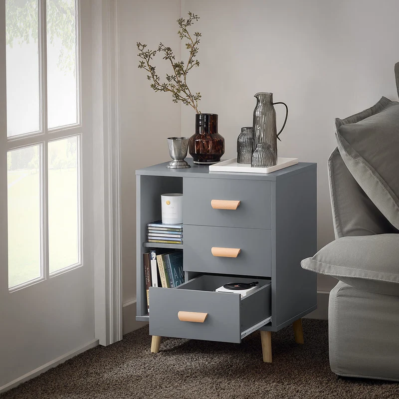 SoBuy Stolik nocny z 3 szufladami, stolik kawowy FBT95-HG