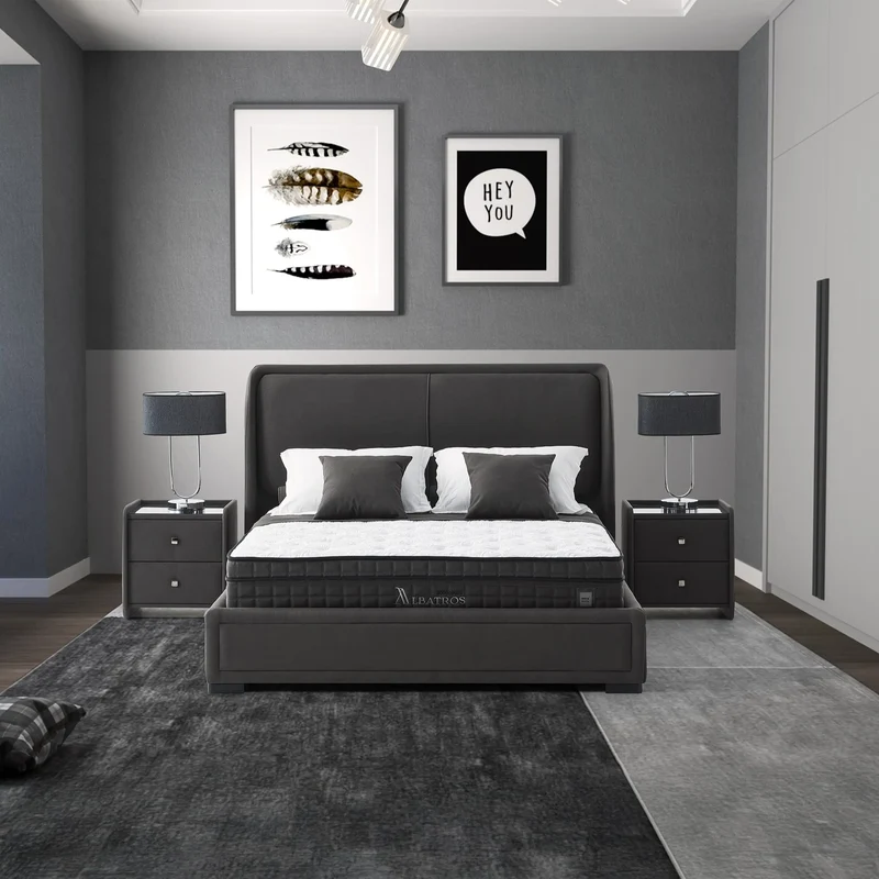 Albatros Palmera Set: Modernes Boxspringbett inkl. Matratze, Taschenfederkern & gepolstertem Kopfteil – Luxus-Design & höchster Schlafkomfort für Ihre Wohlfühloase
