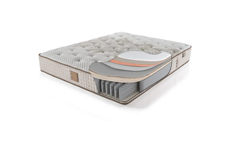 Platin Damla Boxspringbett Set inkl. Matratze – 100% Natürliche Wollschicht für Ganzjährige Temperaturregulierung & Langlebiges Bonell-Federkernsystem