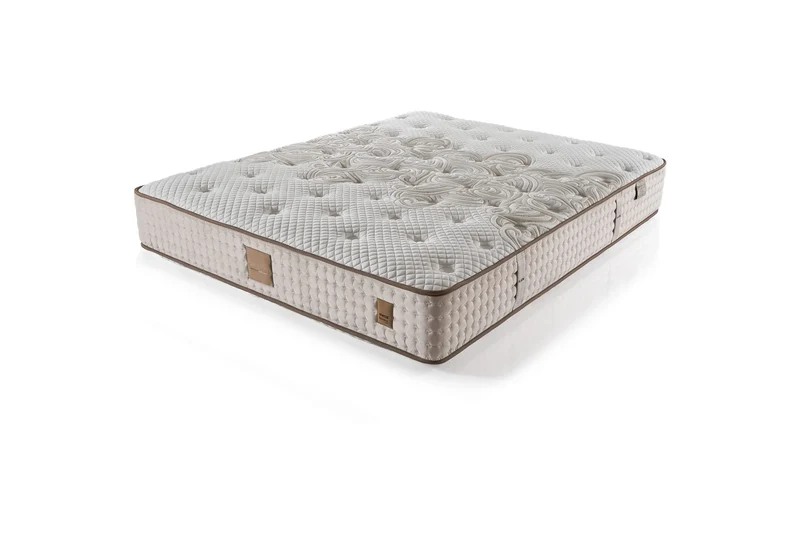 Platin Damla Boxspringbett Set inkl. Matratze – 100% Natürliche Wollschicht für Ganzjährige Temperaturregulierung & Langlebiges Bonell-Federkernsystem