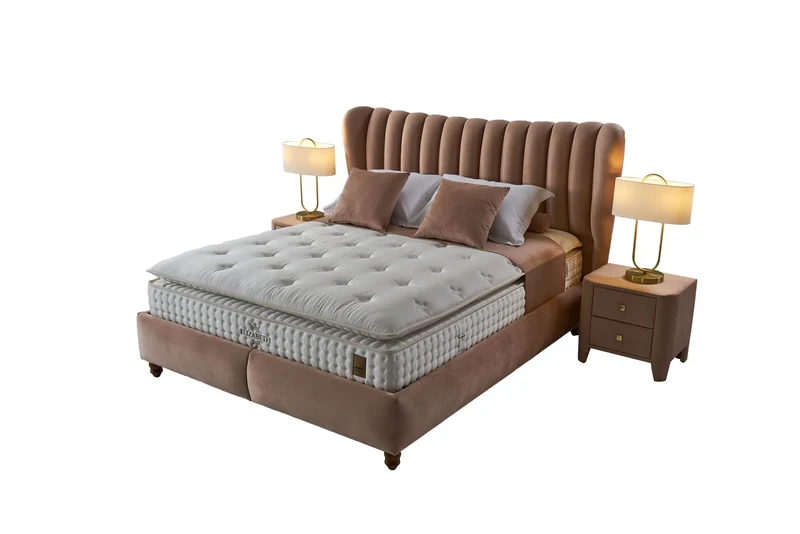 Elizabeth Peri Boxspringbett Set inkl. Matratze – 1600 Federn, Extra Dickes 3D Balance Pocket Federkern-Pad & Antibakterieller Viskosestoff für Ergonomischen Komfort und Hygienisches Schlafklima