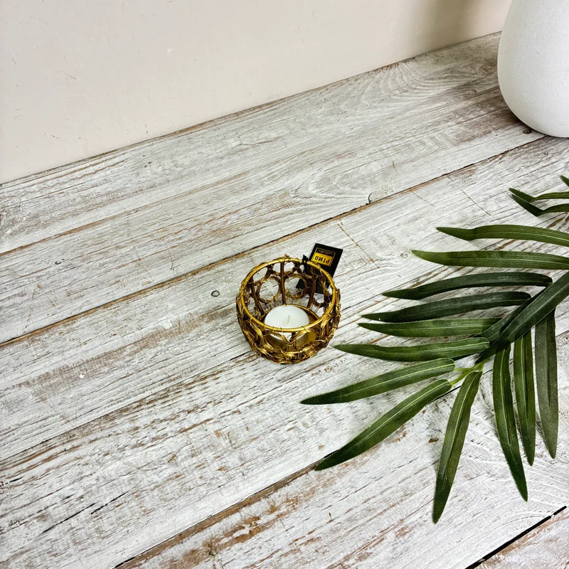 PTMD Rustin Teelichthalter Metall Golden Ringmuster Windlicht Deko