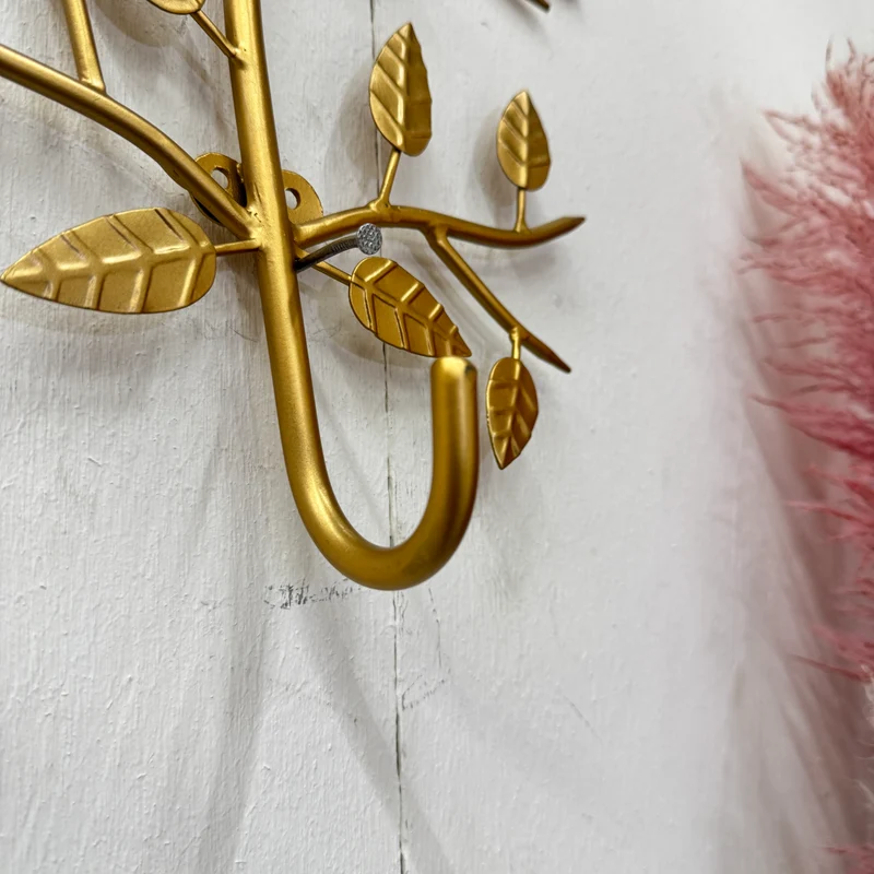 Wandhaken Gold Metall Garderobenhaken Zweig Blätter Wanddeko Deko