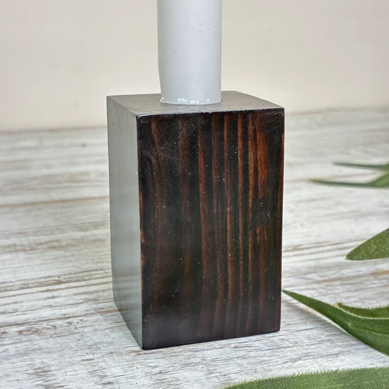 Kerzenständer Dunkelbraun Holz Block Quader Kerzenhalter Stabkerze Deko