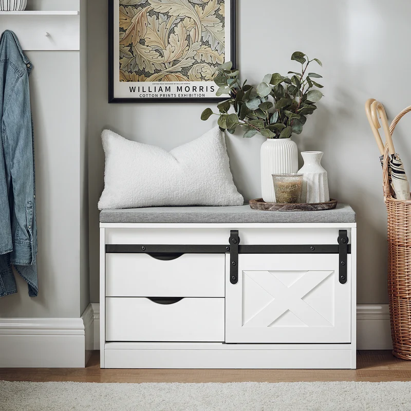 SoBuy FSR153-W Kenkäpenkki Liukuovilla – 80 × 30 × 49 cm, Valkoinen