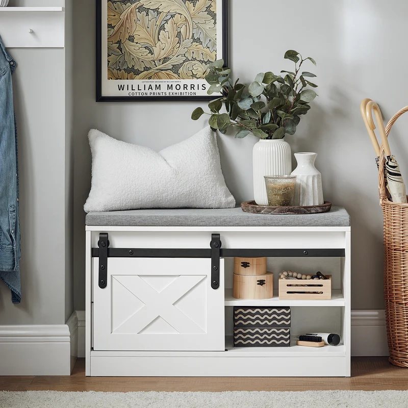 SoBuy FSR153-W Kenkäpenkki Liukuovilla – 80 × 30 × 49 cm, Valkoinen