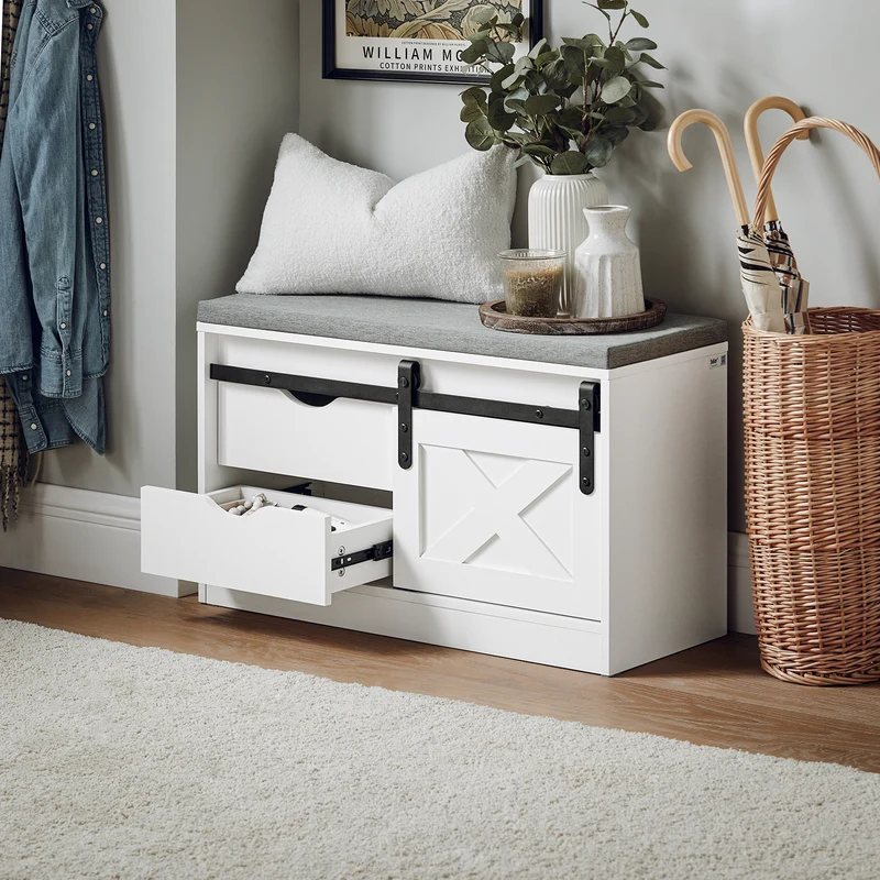 SoBuy FSR153-W Kenkäpenkki Liukuovilla – 80 × 30 × 49 cm, Valkoinen