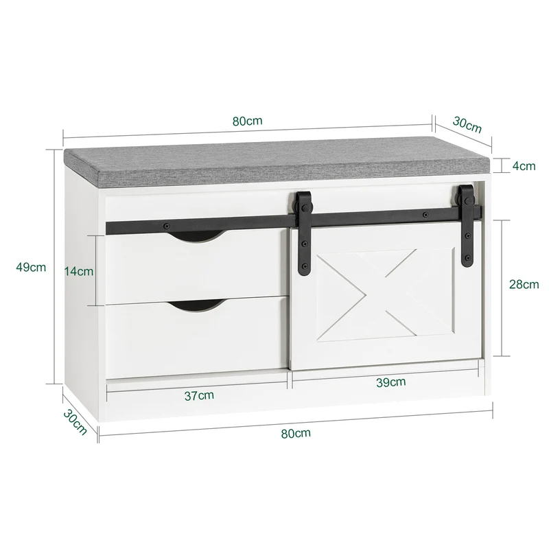SoBuy FSR153-W Kenkäpenkki Liukuovilla – 80 × 30 × 49 cm, Valkoinen