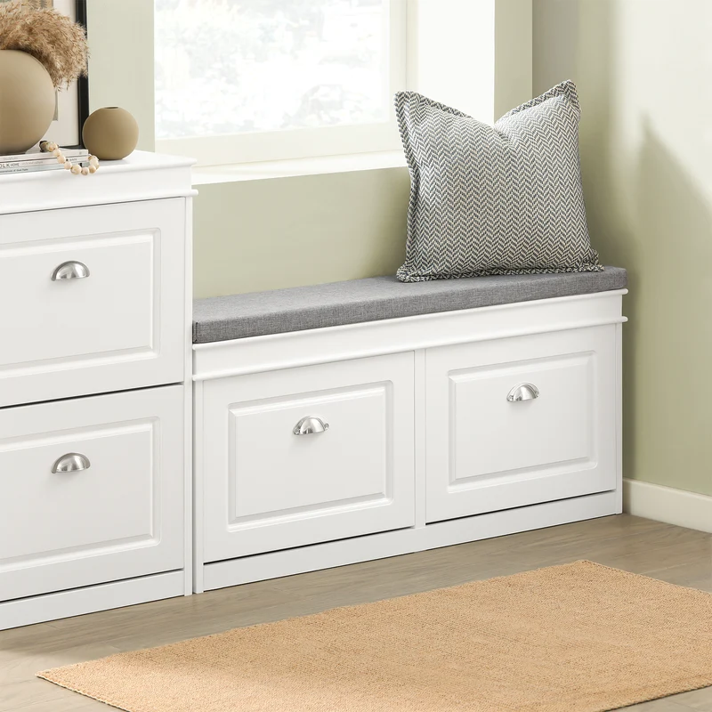 SoBuy FSR64-W Kenkäpenkki Tyynyllä – 2 Säilytyslokeroa, Kenkätila jopa 8 Parille, FSC®-sertifioitu MDF, L104 × S24 × K52 cm, Valkoinen
