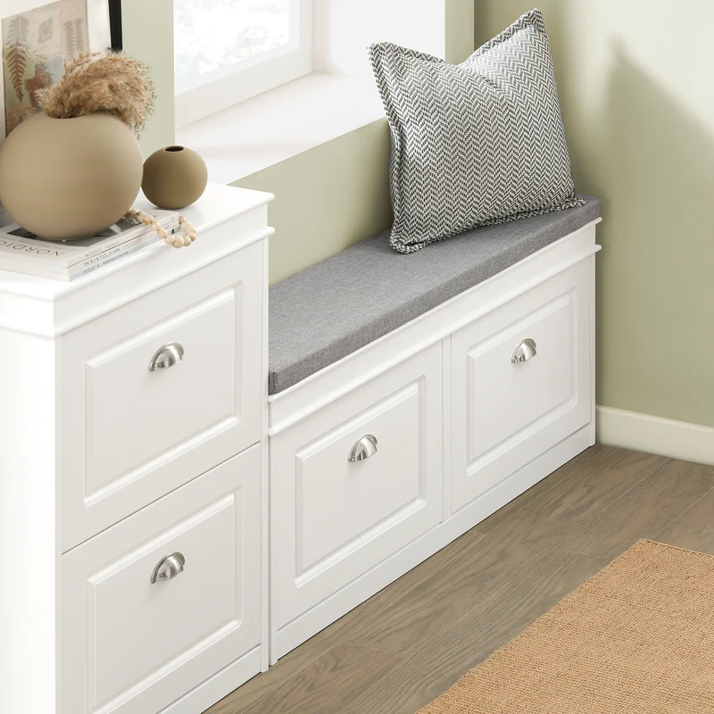 SoBuy FSR64-W Kenkäpenkki Tyynyllä – 2 Säilytyslokeroa, Kenkätila jopa 8 Parille, FSC®-sertifioitu MDF, L104 × S24 × K52 cm, Valkoinen