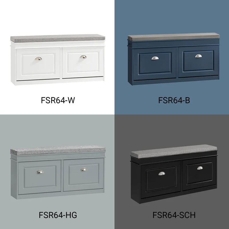 SoBuy FSR64-W Kenkäpenkki Tyynyllä – 2 Säilytyslokeroa, Kenkätila jopa 8 Parille, FSC®-sertifioitu MDF, L104 × S24 × K52 cm, Valkoinen