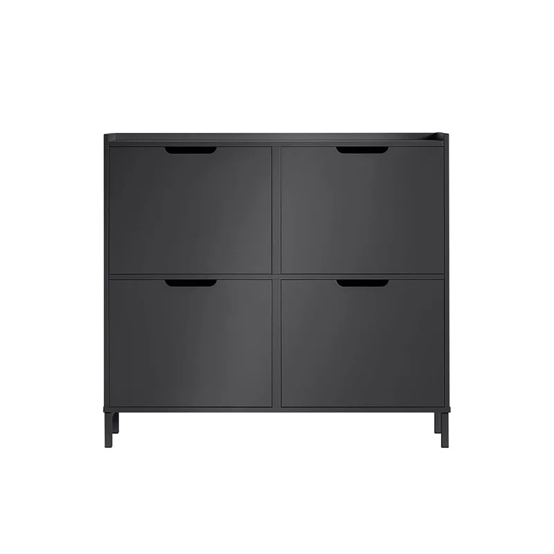 SoBuy FSR100-SCH Kapea Kenkäkaappi 4 Ovella – Vain 19 cm Syvä, Seinäkiinnike, Enimmäiskuormitus 60 kg, L100 × S19 × K91 cm, Grafiitinmusta