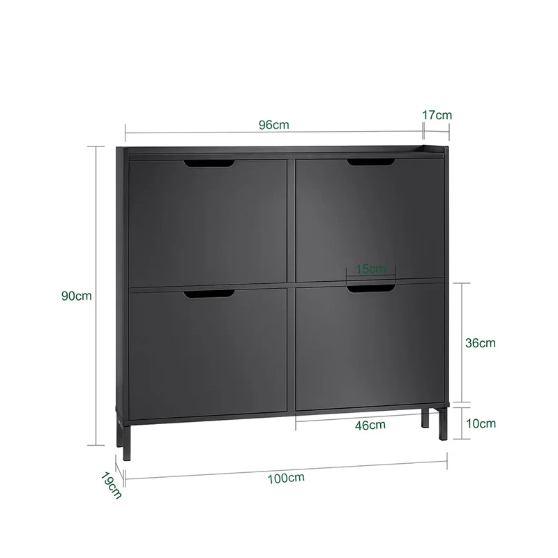 SoBuy FSR100-SCH Kapea Kenkäkaappi 4 Ovella – Vain 19 cm Syvä, Seinäkiinnike, Enimmäiskuormitus 60 kg, L100 × S19 × K91 cm, Grafiitinmusta
