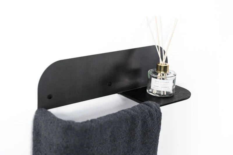 Handtuchhalter PAVLIS schwarz aus Stahl und Holz