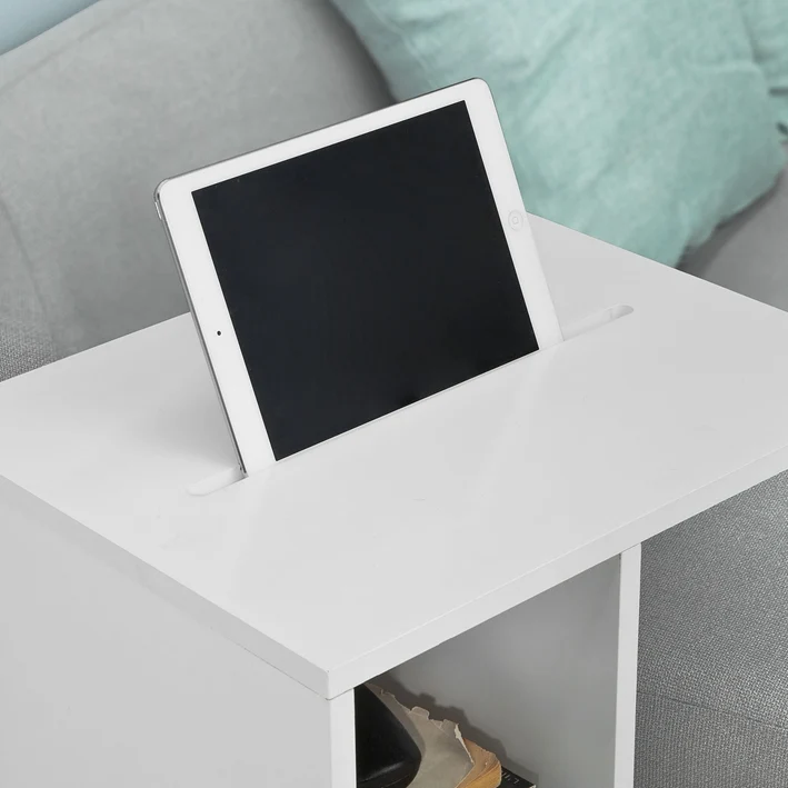 SoBuy | Beistelltisch für Ipad | Sofatisch auf Rollen | Zeitungsständer weiß | FBT48-W