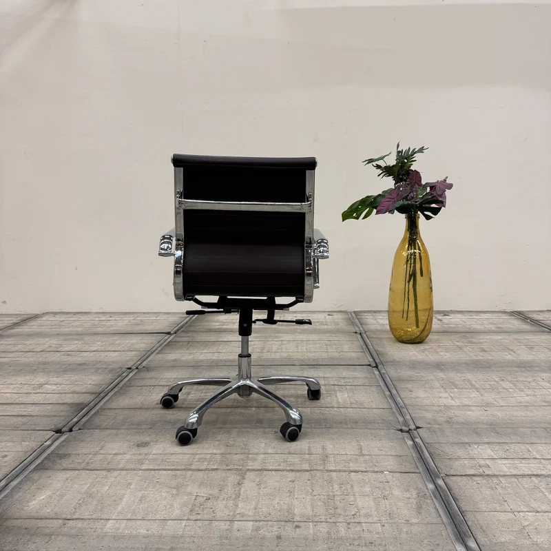 Design Bürostuhl Chefstuhl Aluminium Ribbed Leder Dunkelbraun Gebraucht