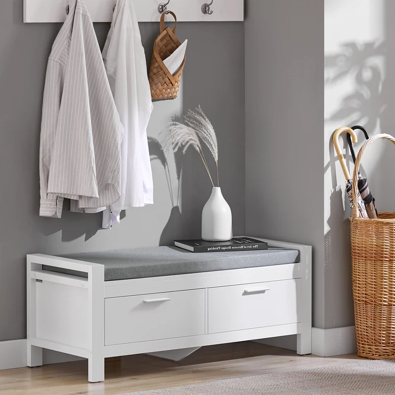 SoBuy FSR74-W Kenkäteline Penkki – Käytännöllinen Kenkäteline ja Säilytyspenkki Tyynyllä – Säilytysratkaisu Kenkille ja Asusteille, Valkoinen, 100x40x40cm