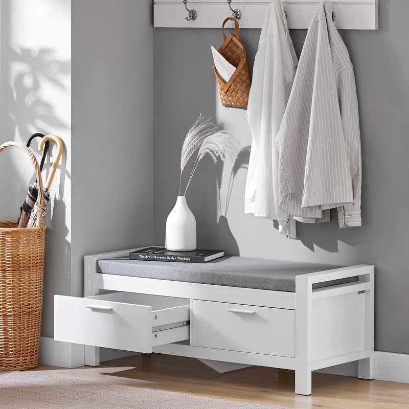 SoBuy FSR74-W Kenkäteline Penkki – Käytännöllinen Kenkäteline ja Säilytyspenkki Tyynyllä – Säilytysratkaisu Kenkille ja Asusteille, Valkoinen, 100x40x40cm