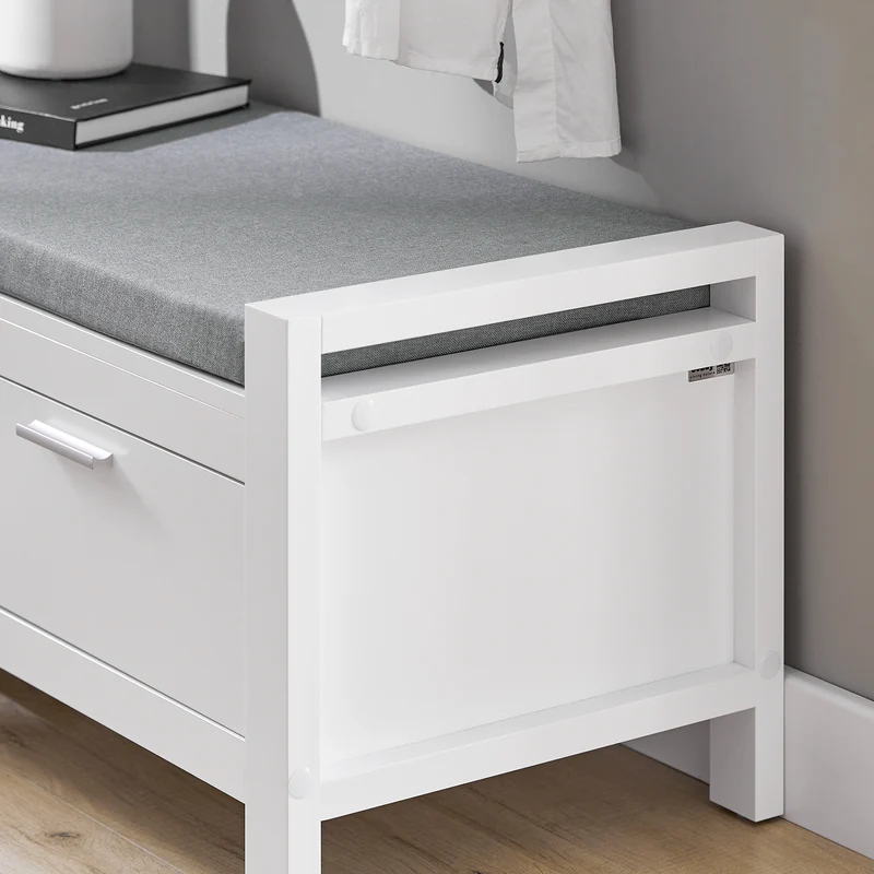 SoBuy FSR74-W Kenkäteline Penkki – Käytännöllinen Kenkäteline ja Säilytyspenkki Tyynyllä – Säilytysratkaisu Kenkille ja Asusteille, Valkoinen, 100x40x40cm