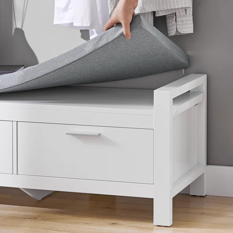 SoBuy FSR74-W Kenkäteline Penkki – Käytännöllinen Kenkäteline ja Säilytyspenkki Tyynyllä – Säilytysratkaisu Kenkille ja Asusteille, Valkoinen, 100x40x40cm