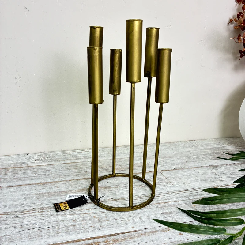 PTMD Kerzenhalter Baddu 6-armig Messing Gold Metall Modern Kerzenständer